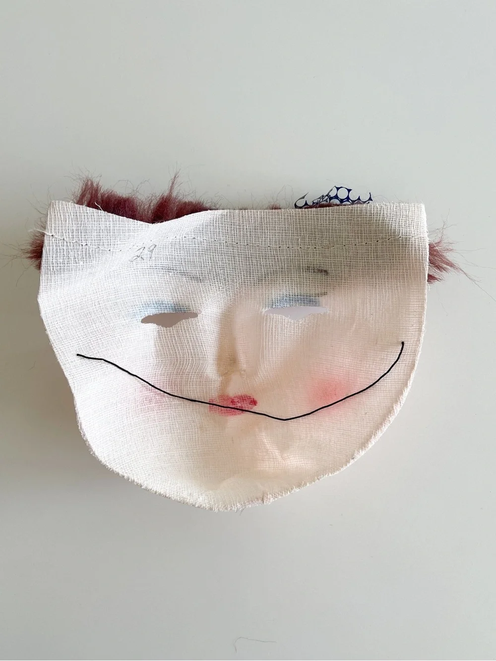 1940/50 Vintage starched gauze hand painted woman brown hair Halloween mask